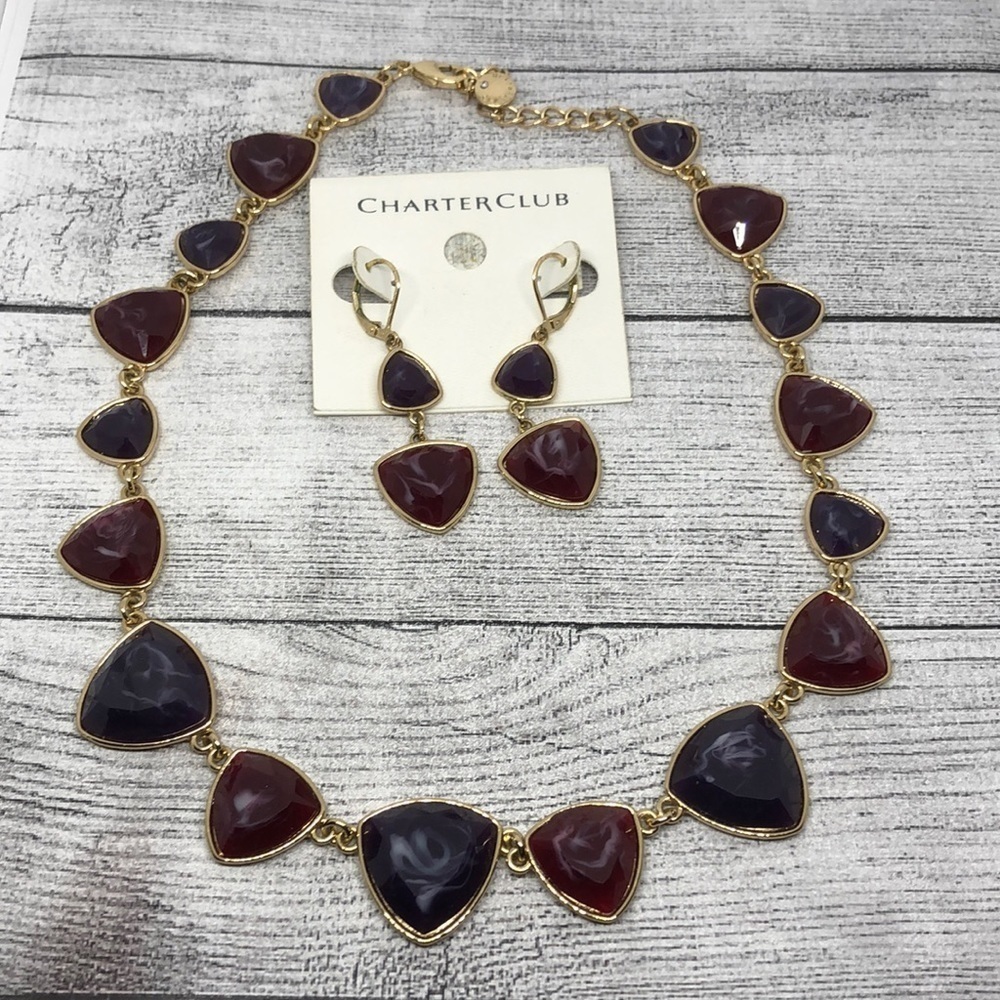 Charter club curated jewelry set bejeweled necklace and earrings dressy costume.
